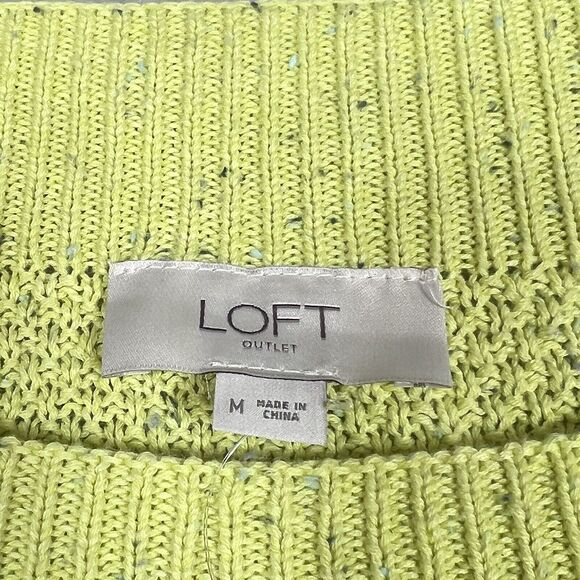 Loft Sweater Womens Size Medium Green Cotton Tight Knit Boat Neck Long Sleeve - Picture 8 of 10